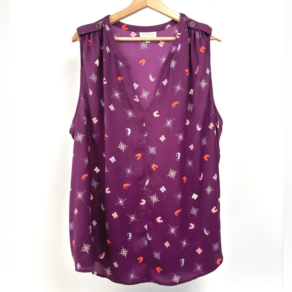 ModCloth Purple Creative Contribution Binocular Compass Sleeveless Top Size 3X